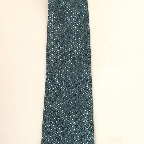 BROOKS BROTHERS - Green with blue/white links Silk Tie - Picture 3 of 5
